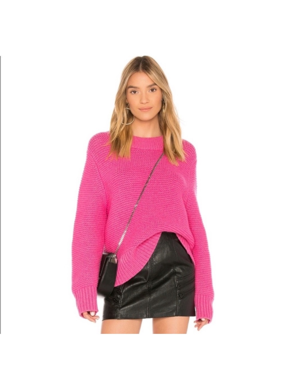Joie Adeen drop shoulder chunky knit  Bright Pink Mock-Neck Sweater